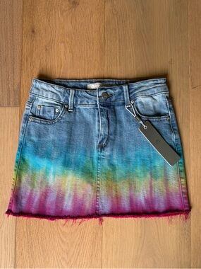 Tractr Denim Mini Skirt in Tie Dye